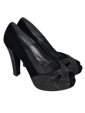 Stuart Weitzman Teardrop anthracite suede platform Peep Toe heels EU 37.5